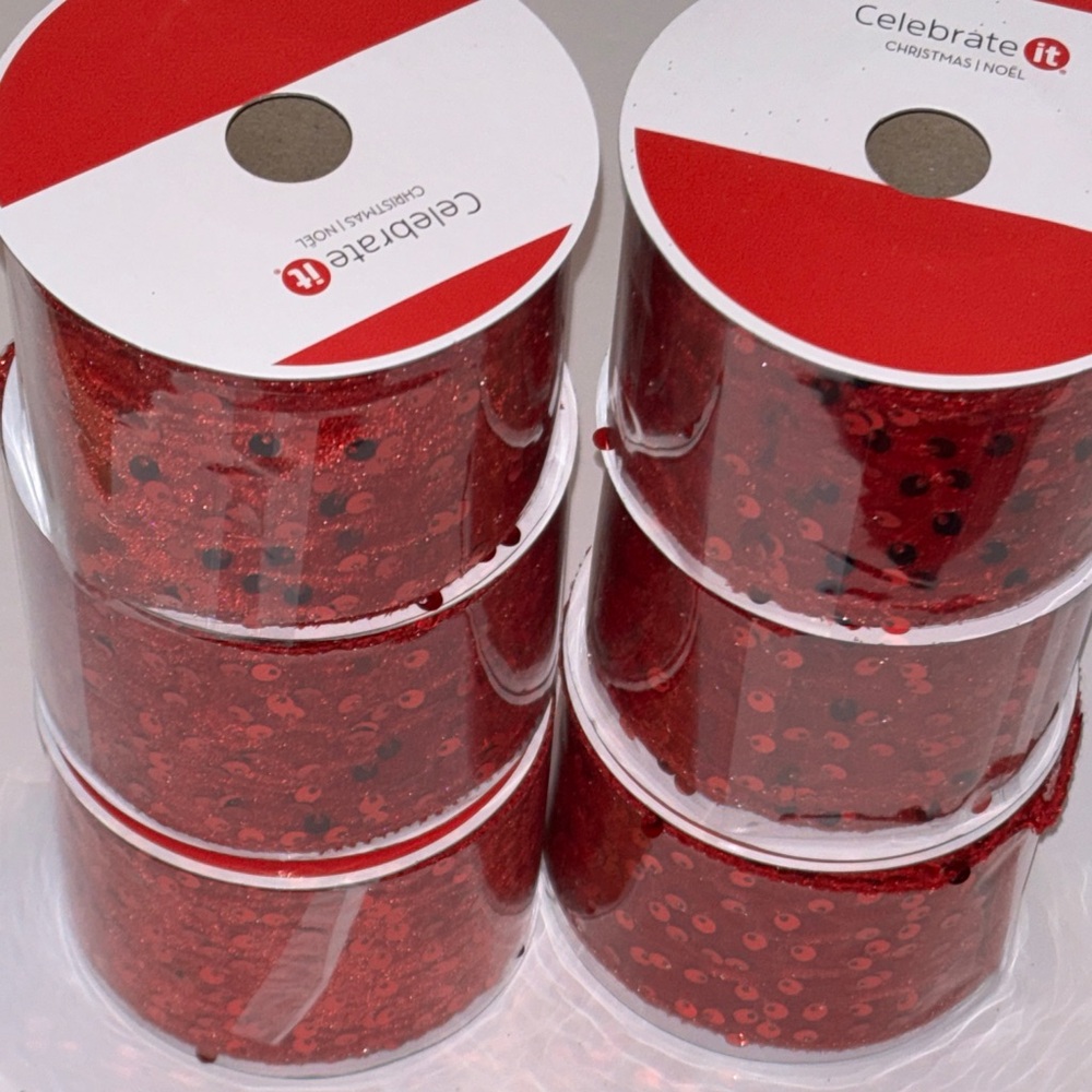 2" Sequined Velvet Wired Ribbon Red Sequin Craft Ribbon Wide Red Crushed Velvet